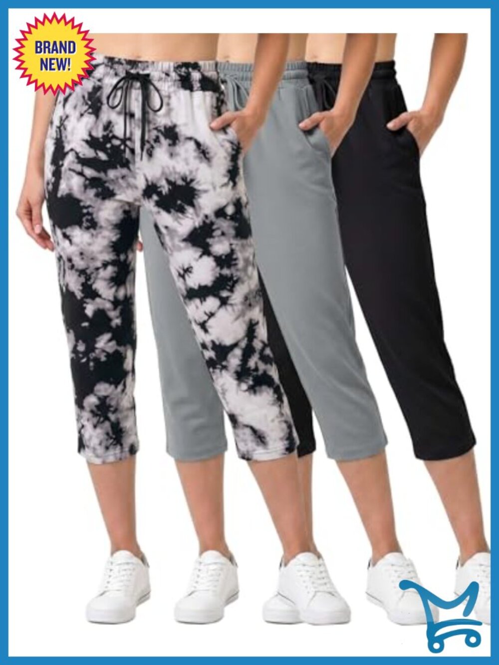 Women's Capri Sweatpants 3 Pack Polyester Spandex Yoga Athletic Pockets